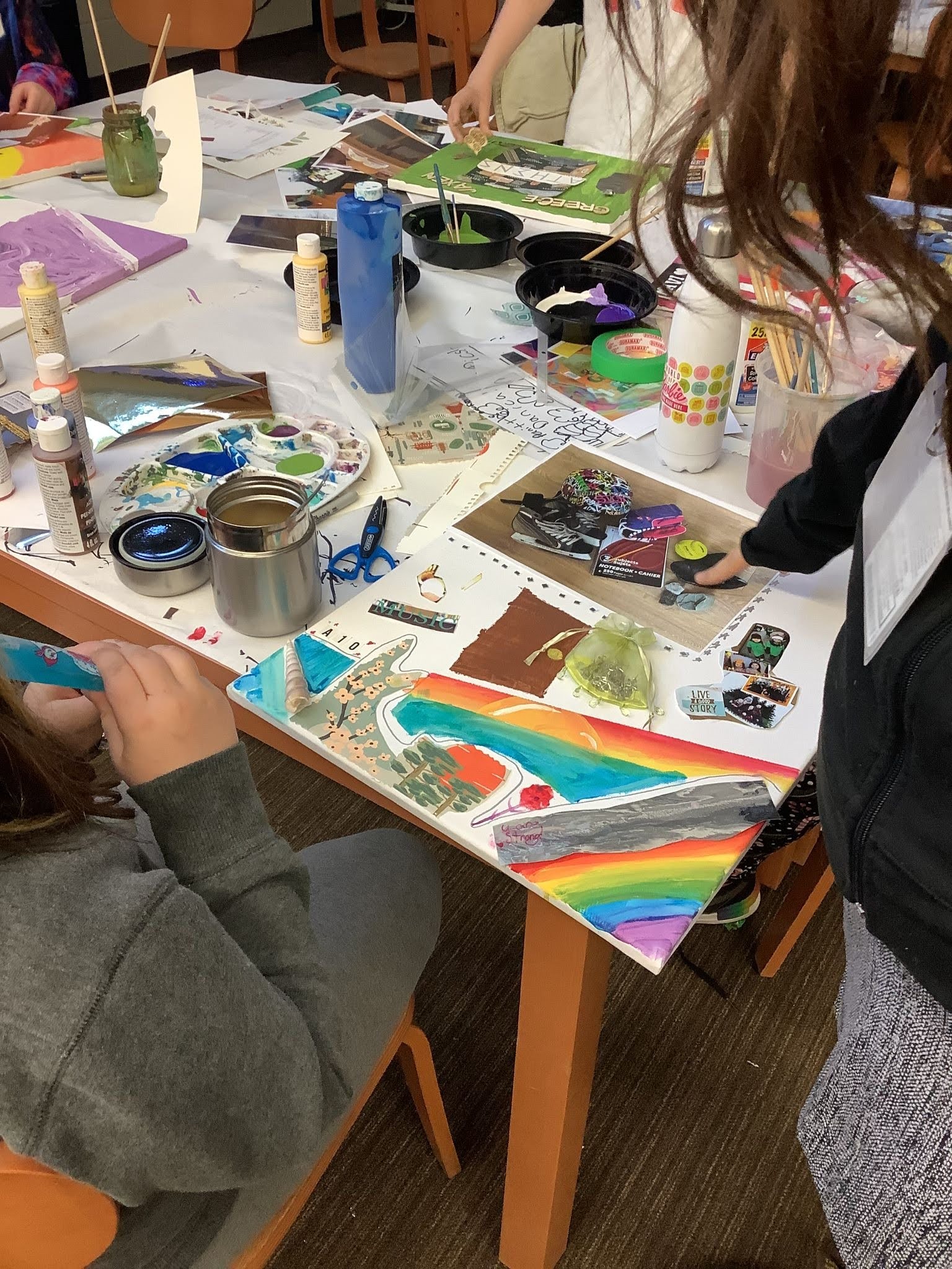 Group of children working on a project together.