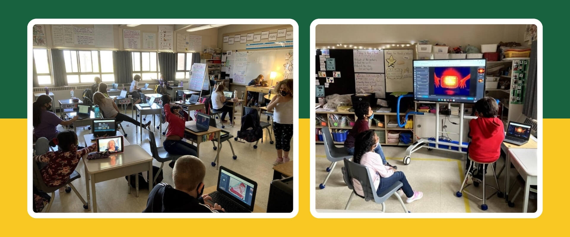 Children collaborating with CLICK researchers in a classroom setting.